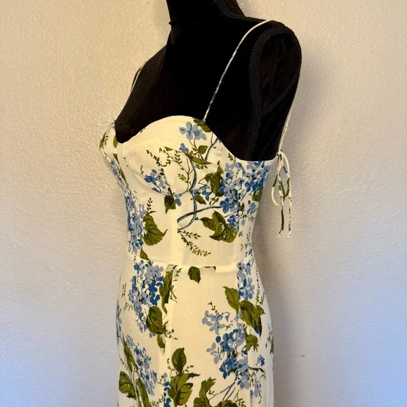 Reformation Juliette Floral Print Midi Georgette Dress White Blue Green Size 6 - Picture 7 of 14